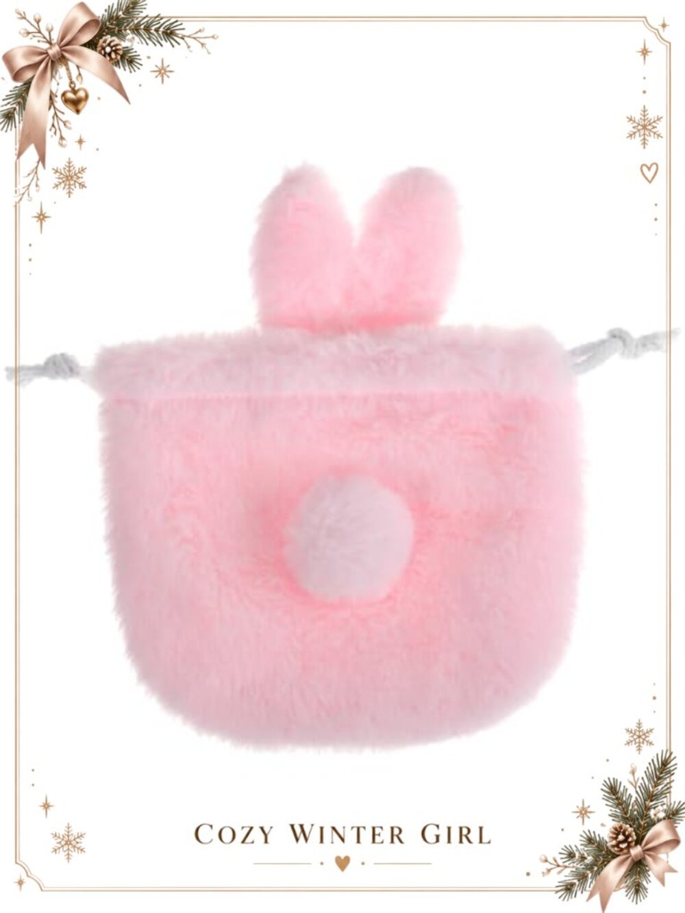 Fluffy Plush Bunny Drawstring Cosmetic Bag Cute Makeup Pouch